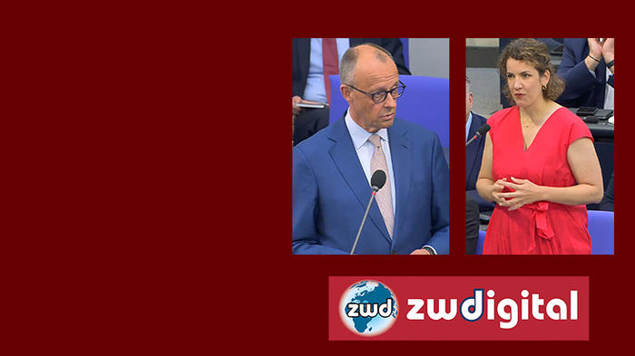 Kanzlerbefragung: Friedrich Merz und Dr. Lina Seitzl (links)