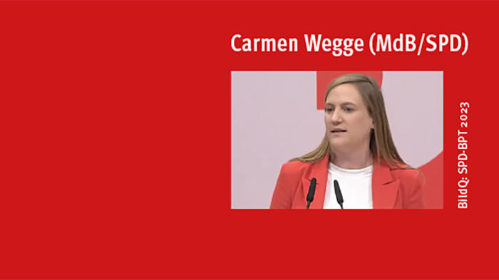 Bild: Wegge auf dem SPD-Bundesparteitag 2023 (Livestream)