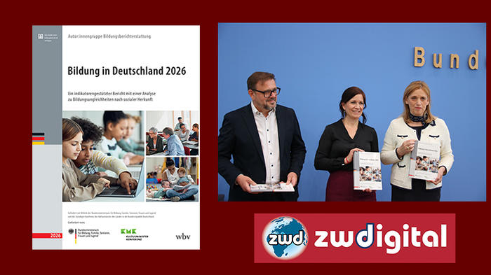 Der 11. Nationale Bildungsbericht wurde gemeinsam von Kai Maaz (DIPF) und Bundesministerin Karin Prien sowie der Berliner Senatorin Katharina G&uuml;nther-W&uuml;nsch vorgestellt